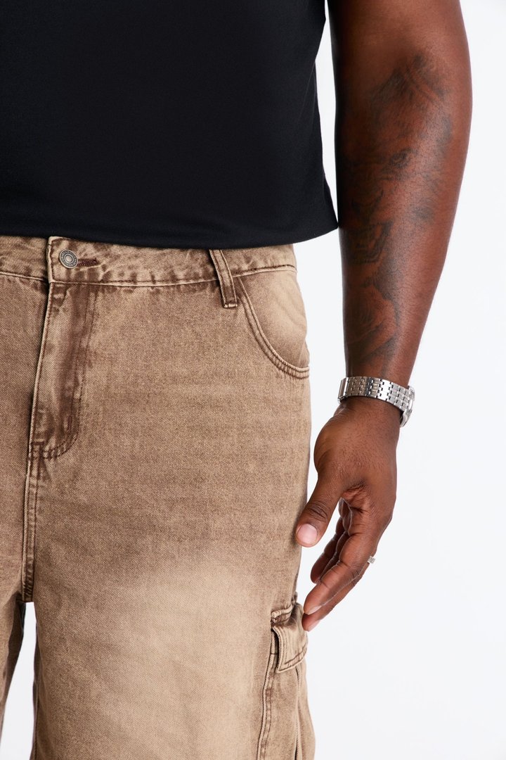 Sandstone Mineral Relaxed Denim Shorts - Washed Brown