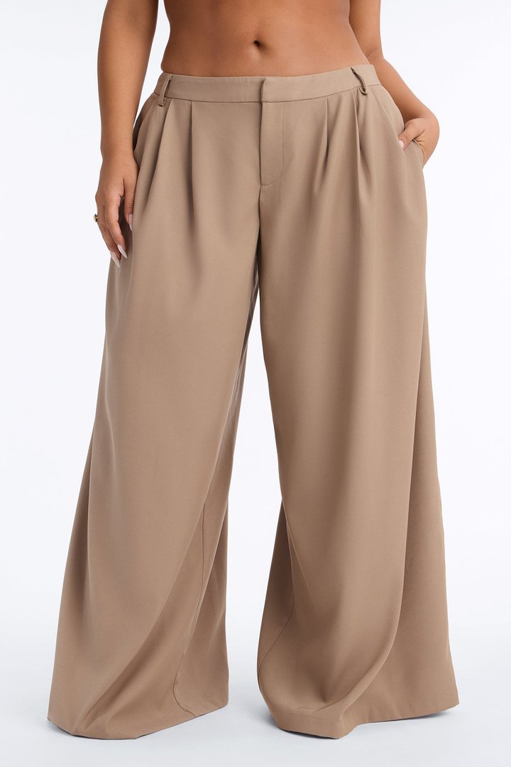 Leora Low Rise Super Wide Baggy Trouser - Taupe