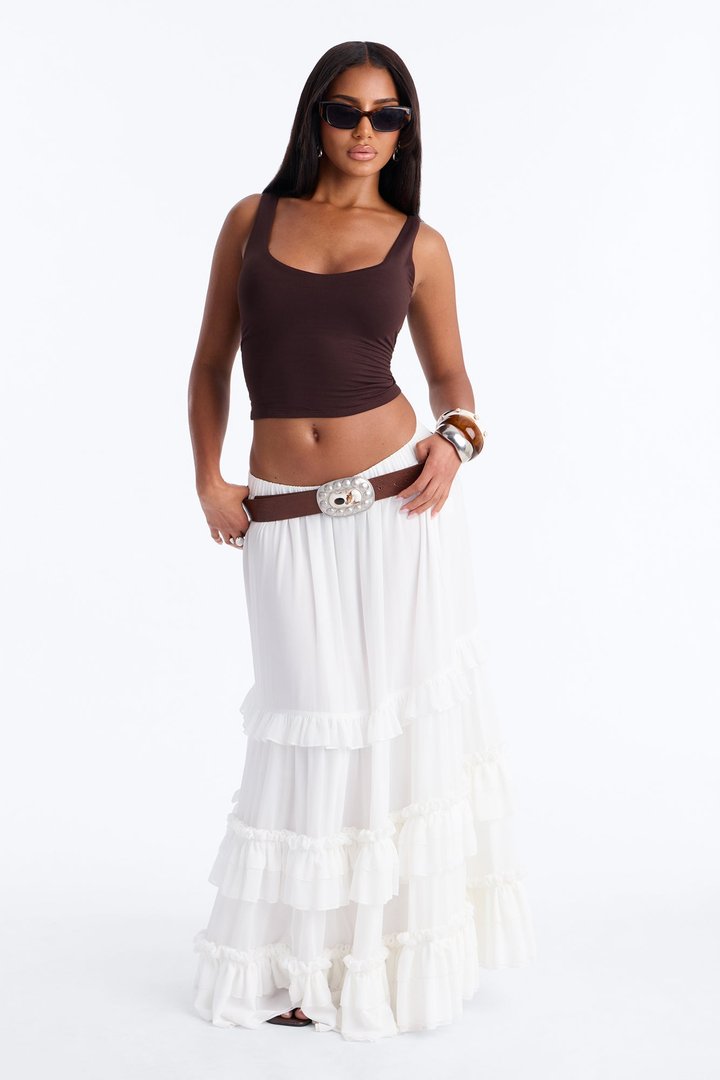 Harmony Chiffon Tiered Maxi Skirt - Ivory