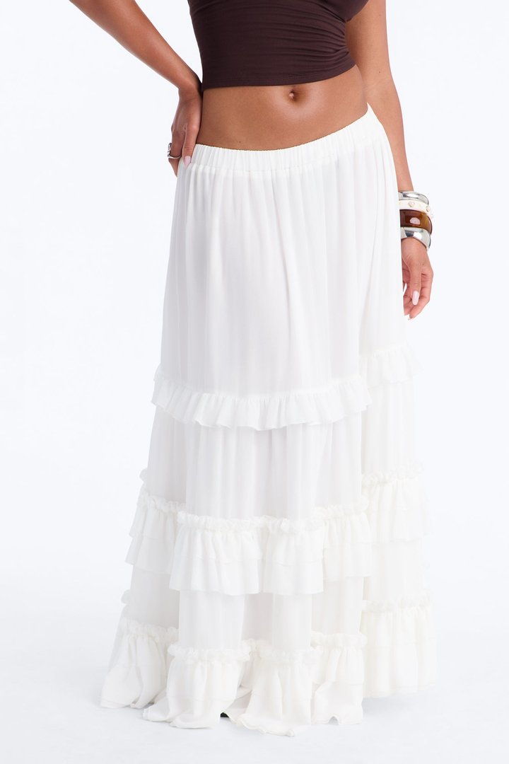 Harmony Chiffon Tiered Maxi Skirt - Ivory