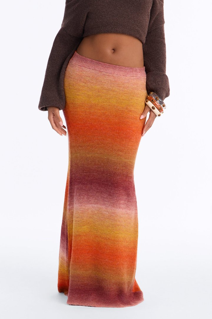 Sierra Ombre Sweater Maxi Skirt - Orange/combo