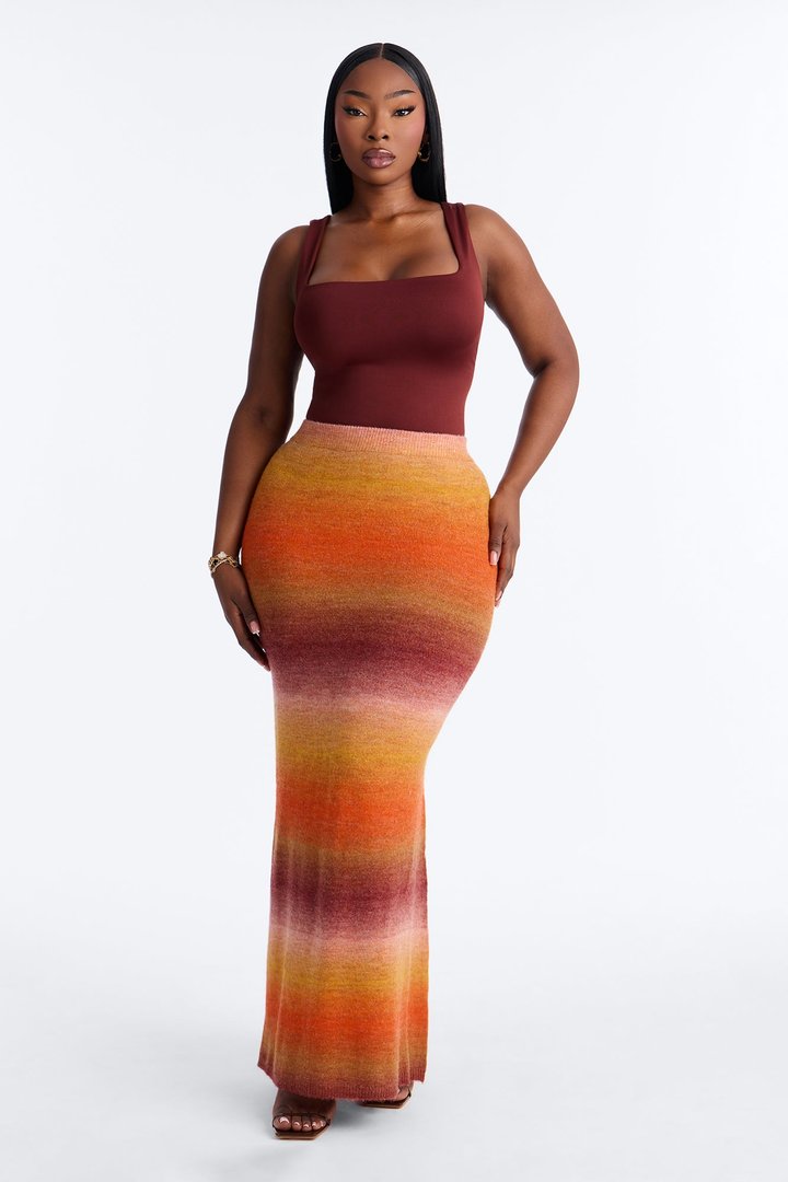 Sierra Ombre Sweater Maxi Skirt - Orange/combo