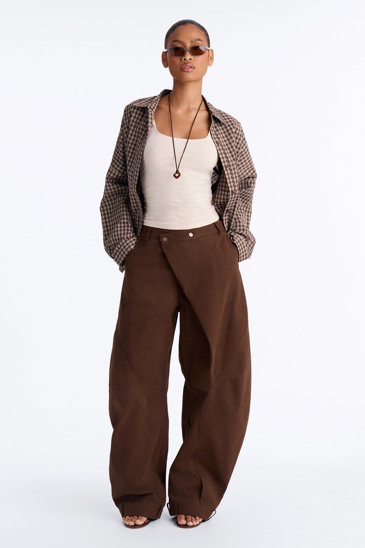 Melody Crossover Barrel Leg Pant - Brown