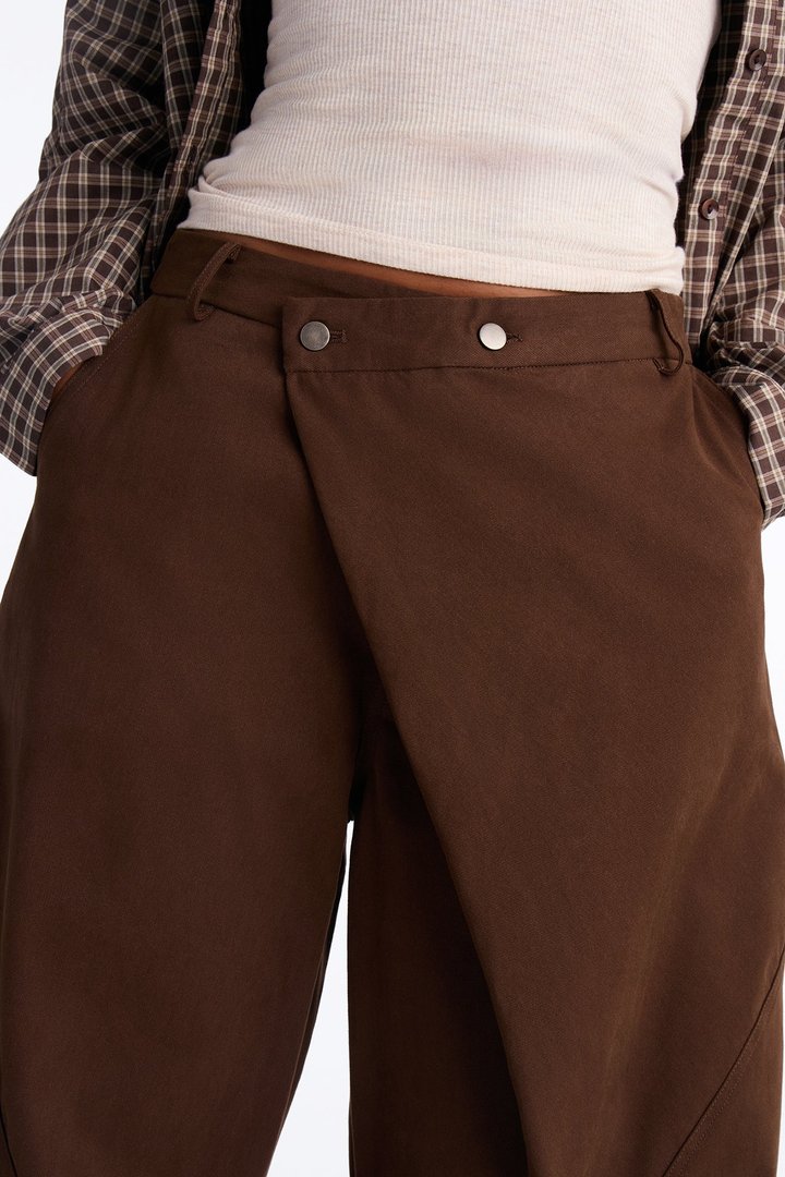 Melody Crossover Barrel Leg Pant - Brown