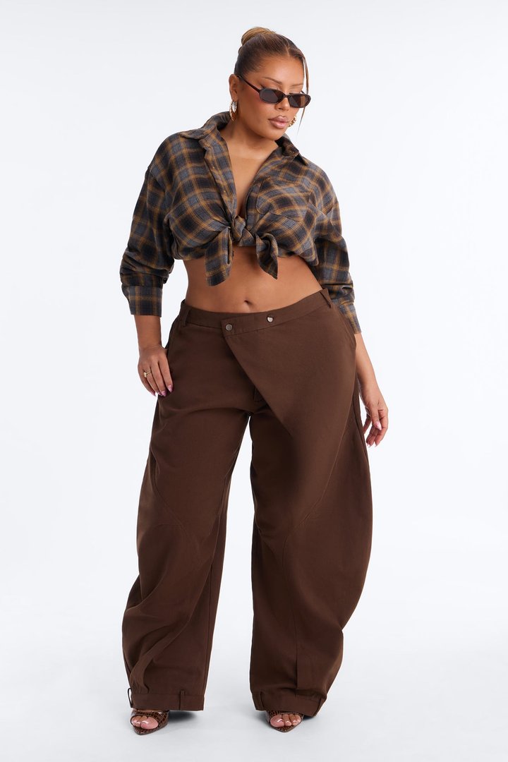 Melody Crossover Barrel Leg Pant - Brown
