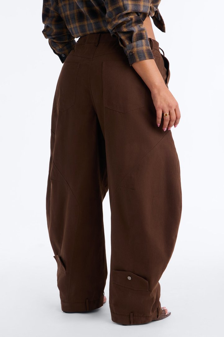 Melody Crossover Barrel Leg Pant - Brown