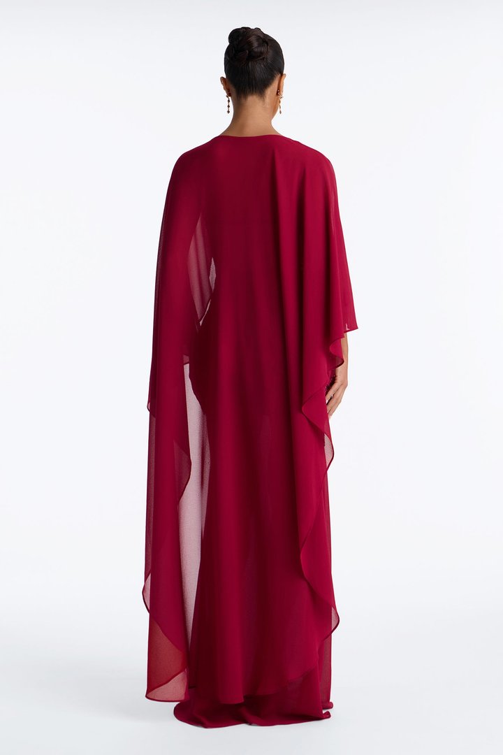 Night Sparkle Embellished Cape Gown - Raspberry