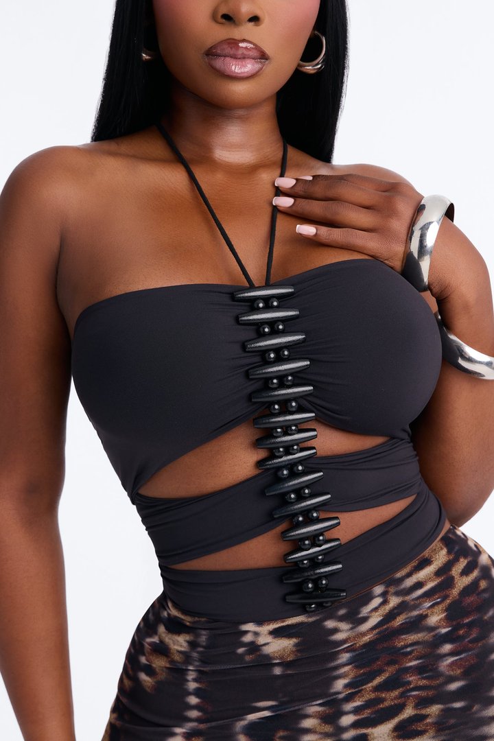 Brook Cut Out Hardware Halter Top - Black