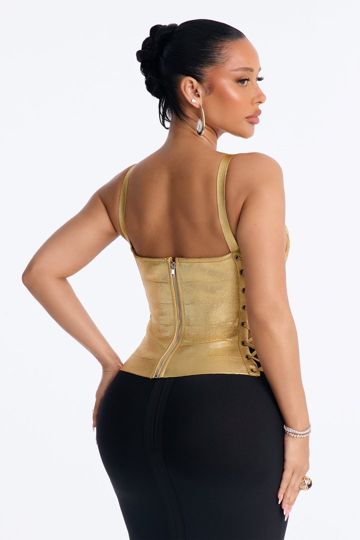 Bad Decisions Lace Up Metallic Bandage Top - Gold