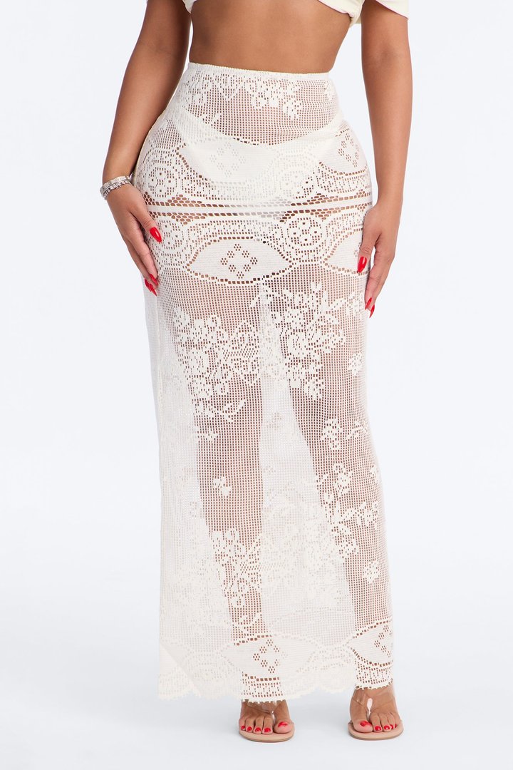 Ivy Embroidered Crochet Maxi Skirt - Ivory