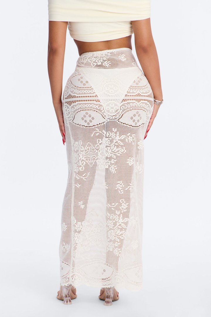 Ivy Embroidered Crochet Maxi Skirt - Ivory