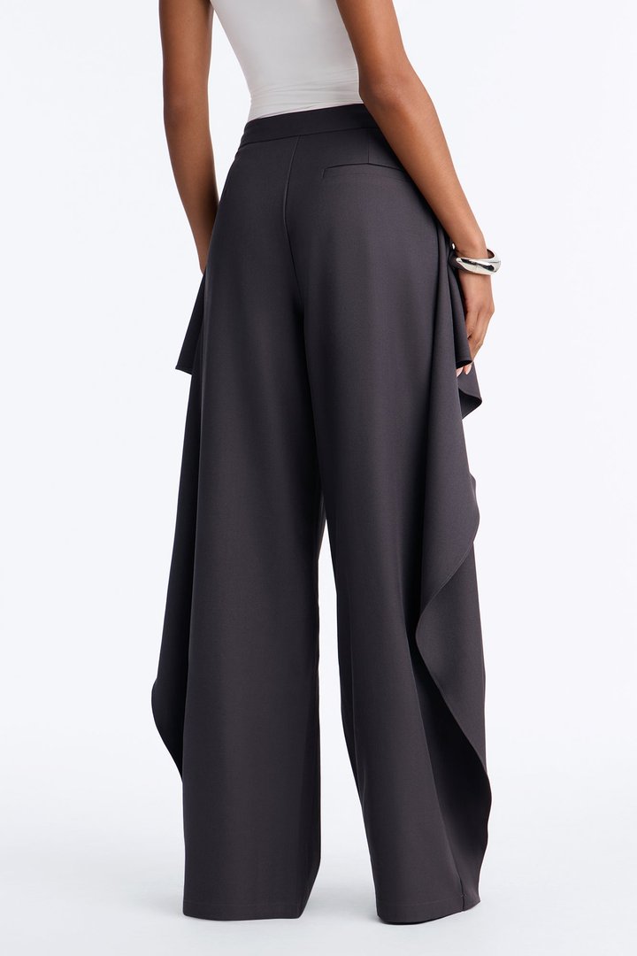 Tessa High Rise Ruffle Layered Trouser - Charcoal