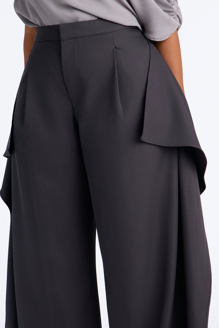 Tessa High Rise Ruffle Layered Trouser - Charcoal