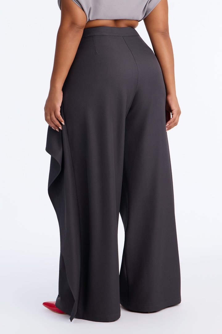Tessa High Rise Ruffle Layered Trouser - Charcoal