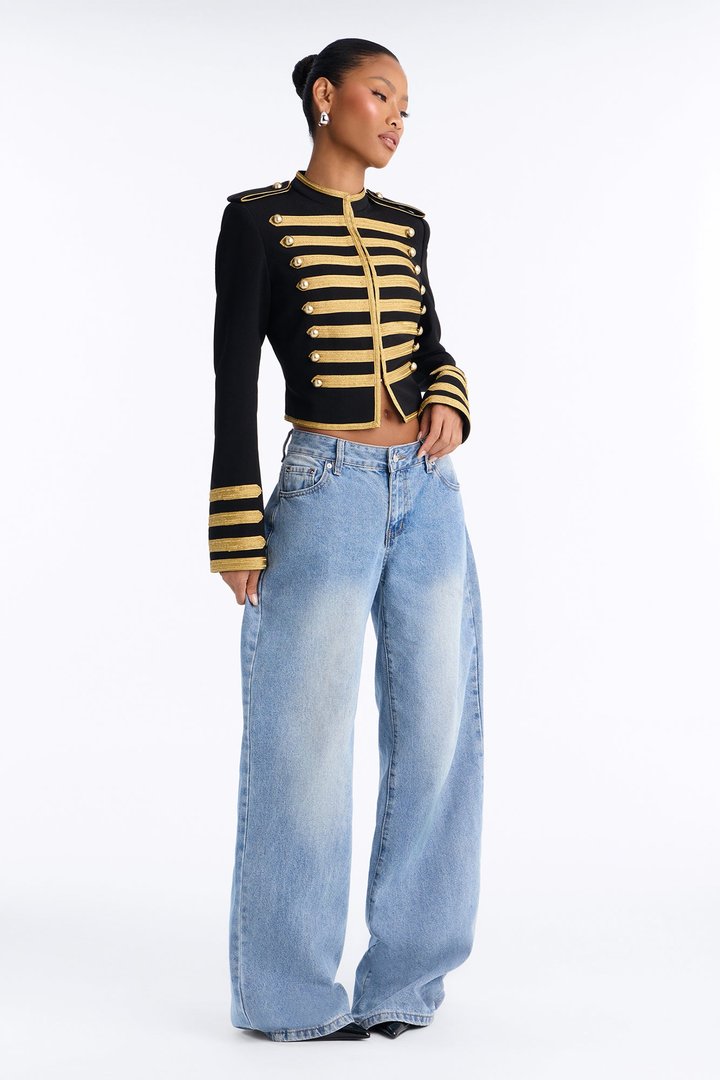 Maria Militant Embellished Trim Jacket - Black/Gold