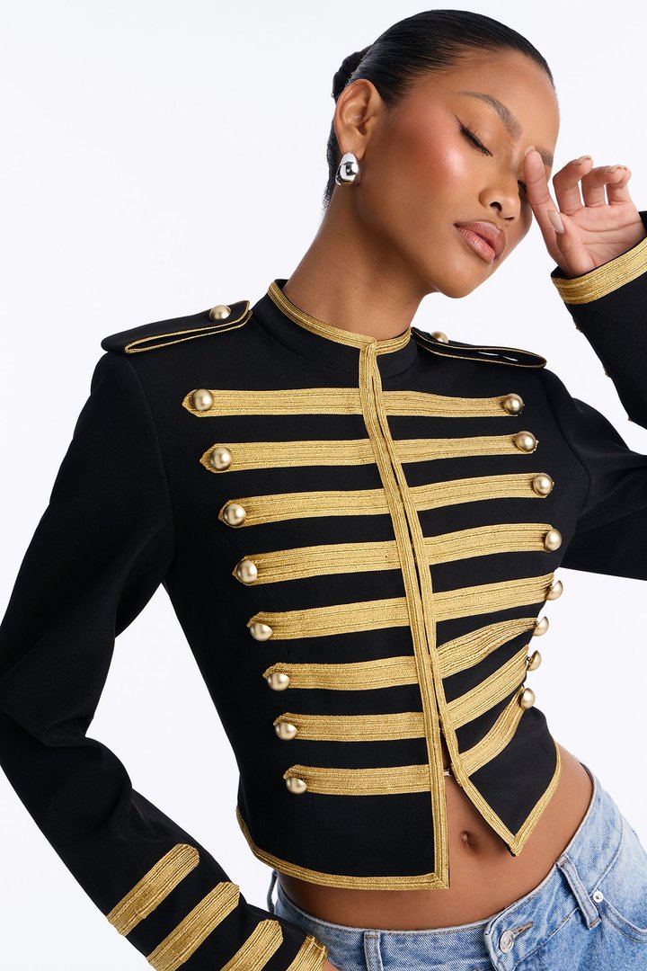 Maria Militant Embellished Trim Jacket - Black/Gold