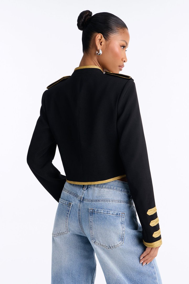 Maria Militant Embellished Trim Jacket - Black/Gold
