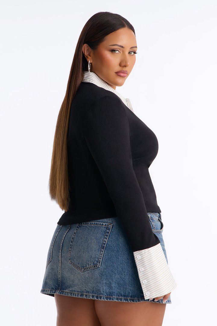 Playful Control Two-Fer Shirt Sweater - Black/combo