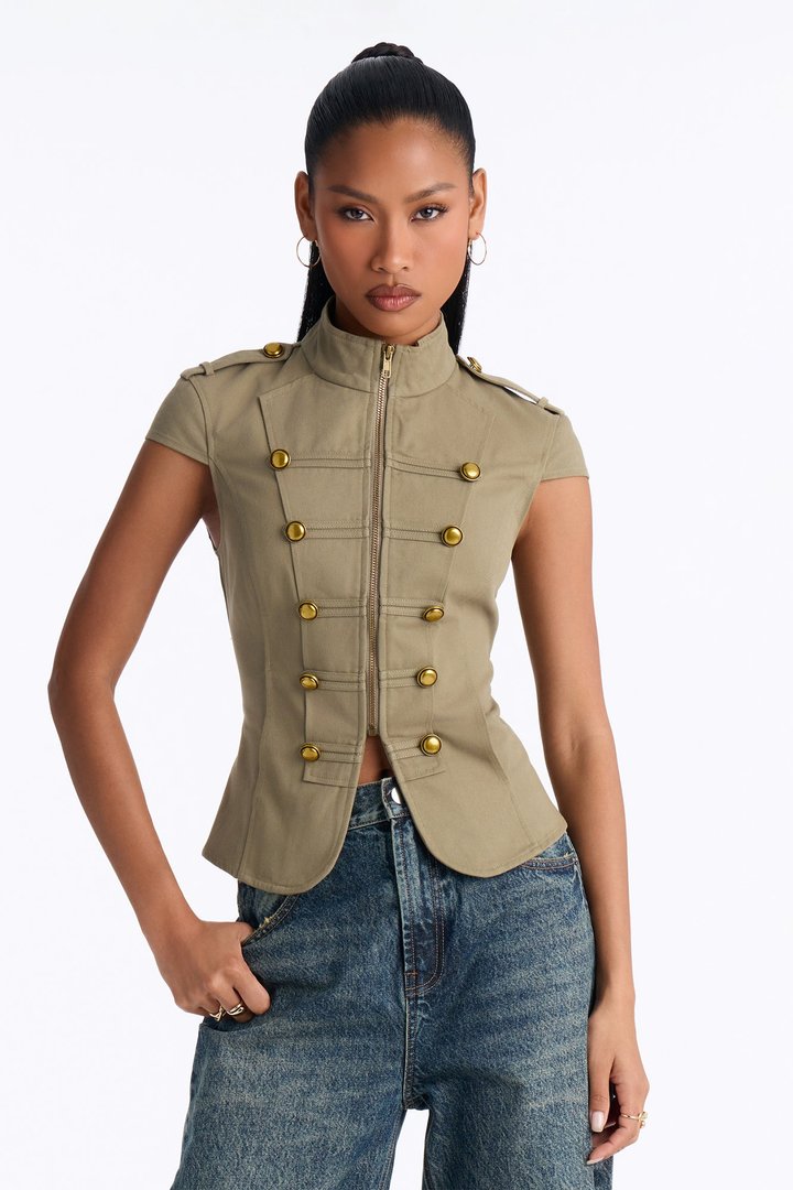 Listen To My Command Militant Mock Neck Shirt - Olive