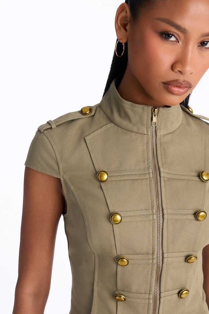 Listen To My Command Militant Mock Neck Shirt - Olive