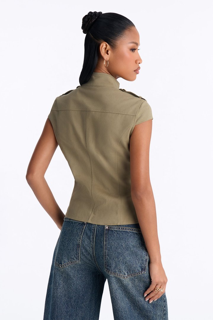 Listen To My Command Militant Mock Neck Shirt - Olive