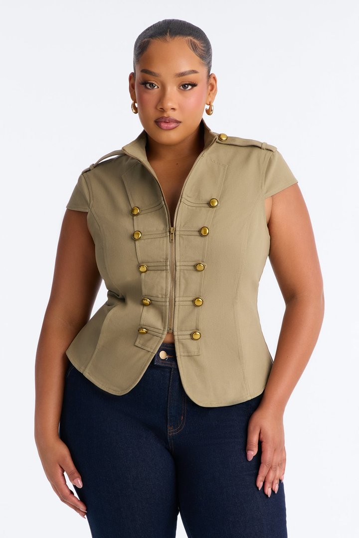 Listen To My Command Militant Mock Neck Shirt - Olive