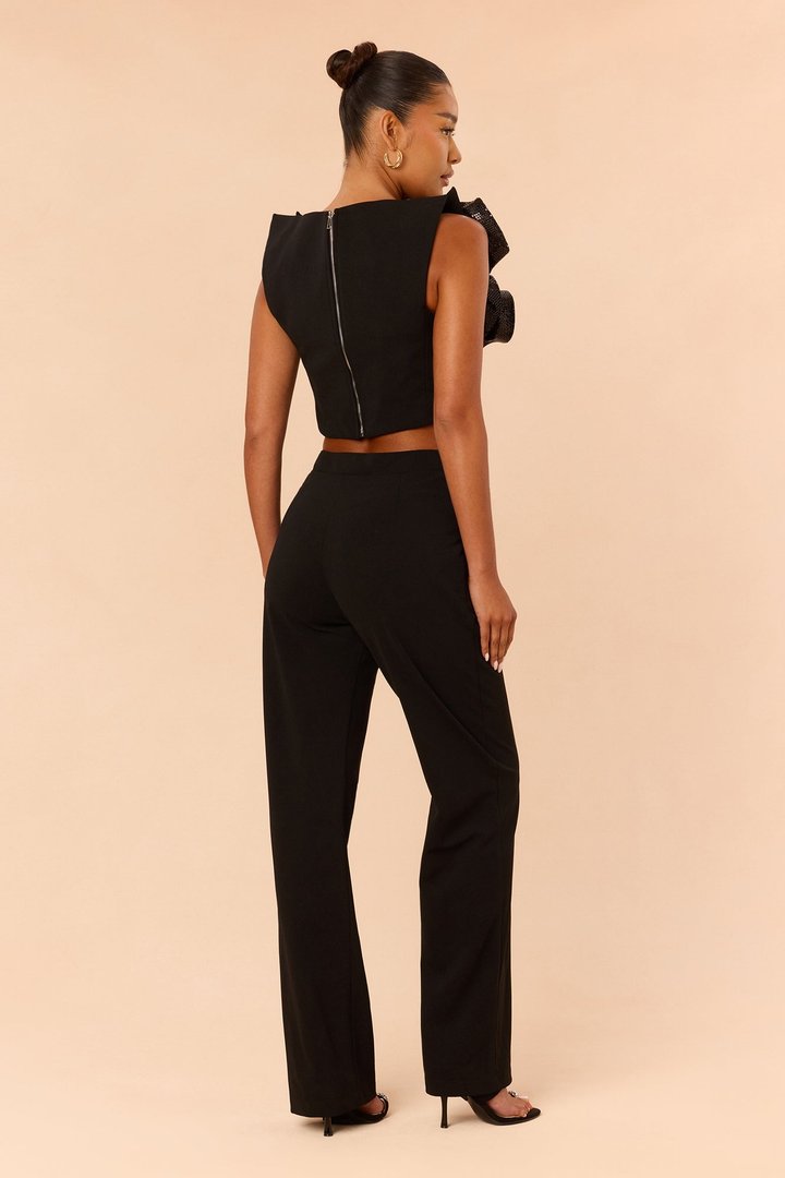 Sasha Embellished Ruffle Pant Set - Black