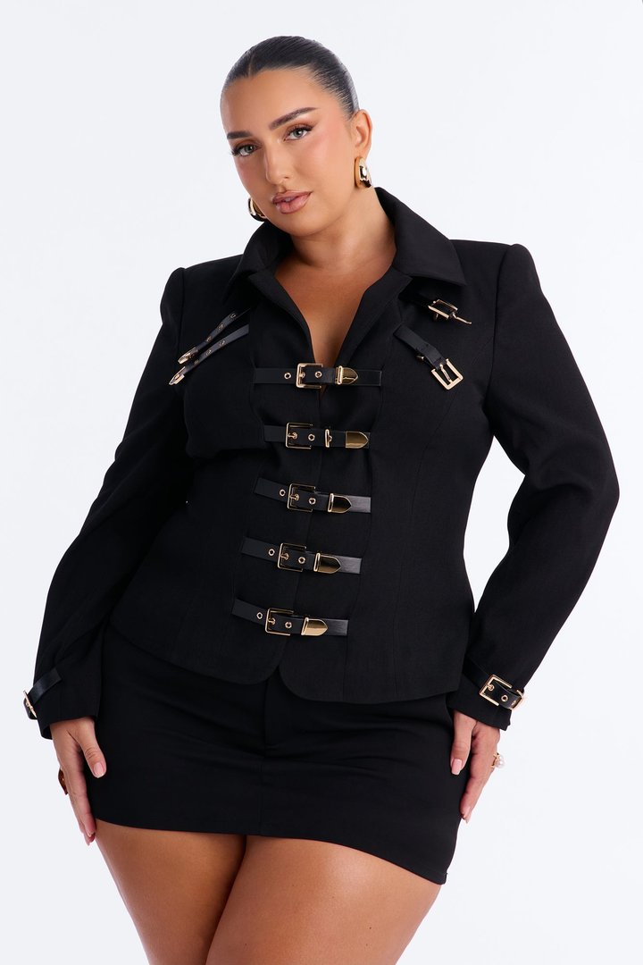 Buckle Up Twill Fitted Jacket - Black