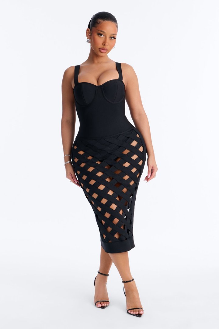 Lillian Bandage Midi Dress - Black