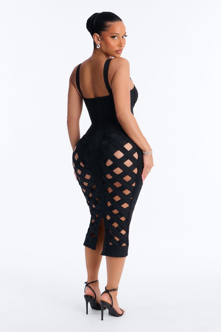 Lillian Bandage Midi Dress - Black
