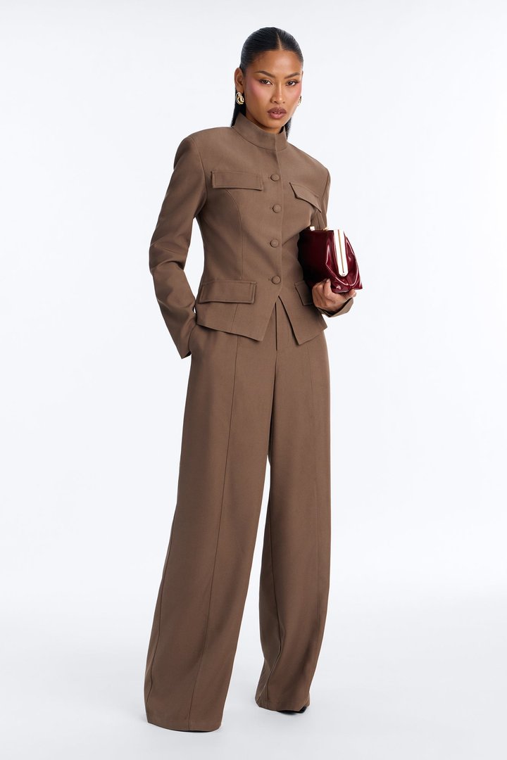 Melt Into You Stand Collar Button Front Blazer - Caffe