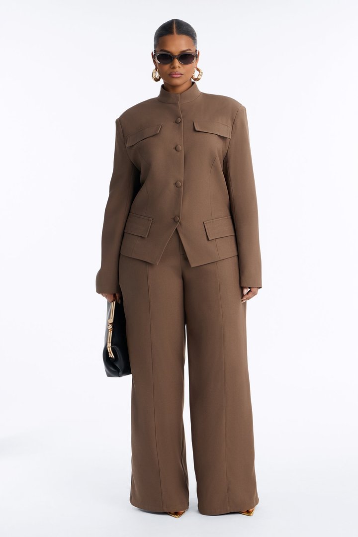 Melt Into You Stand Collar Button Front Blazer - Caffe