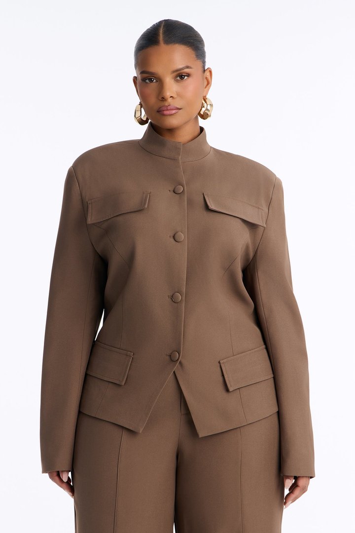 Melt Into You Stand Collar Button Front Blazer - Caffe