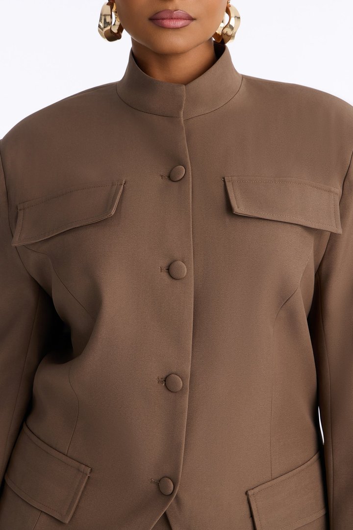 Melt Into You Stand Collar Button Front Blazer - Caffe