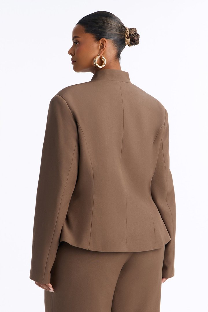 Melt Into You Stand Collar Button Front Blazer - Caffe