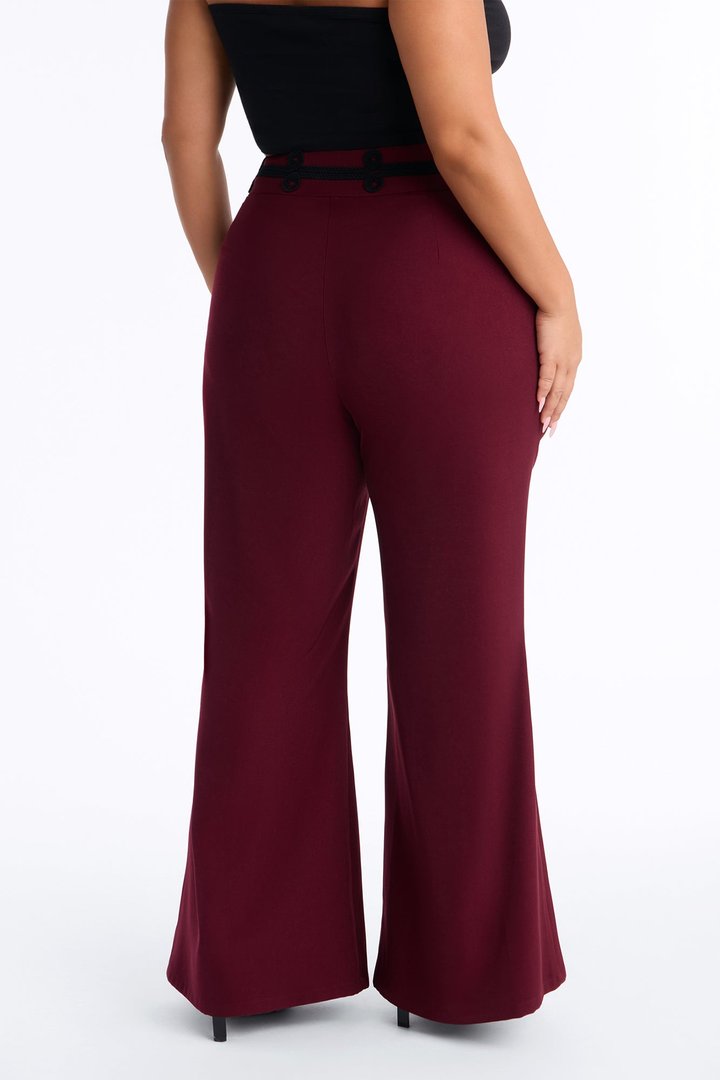 Lexie High Rise Contrast Frogging Trim Flared Trouser - Burgundy