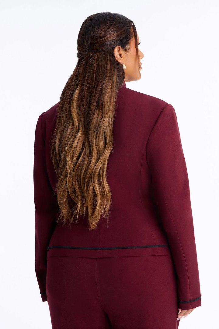 Lexie Single Breasted Contrast Frogging Trim Blazer - Burgundy