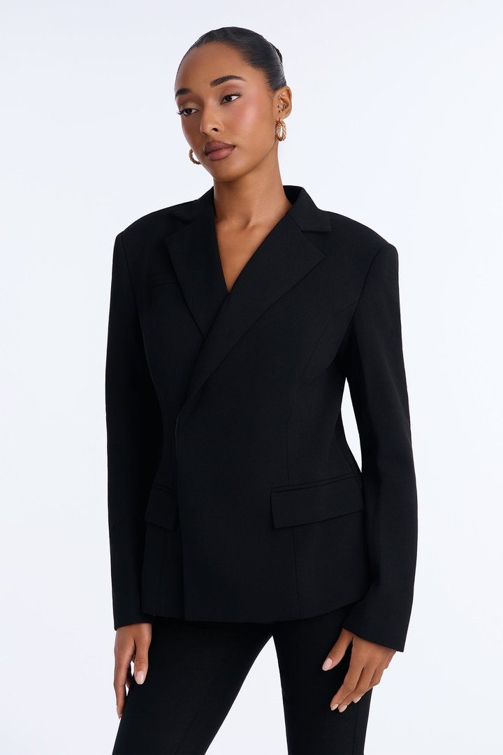 Party In The Back Tailored Open Back Blazer - Black