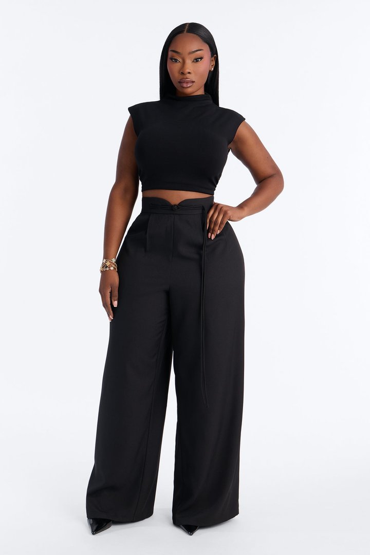 Sadie High Rise Frog Closure Pleated Trouser - Black
