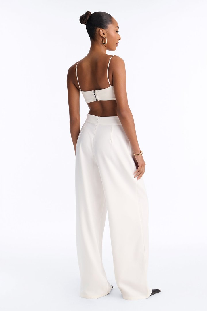 Sadie High Rise Frog Closure Pleated Trouser - Ivory