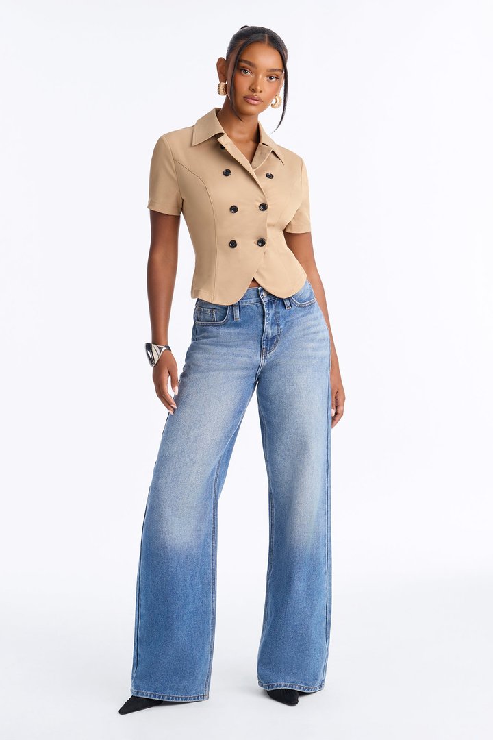 Sweet Talk Me Button Up Shirt - Khaki