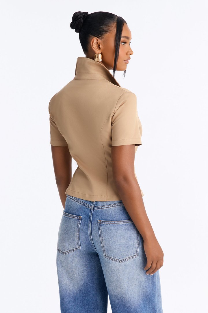 Sweet Talk Me Button Up Shirt - Khaki