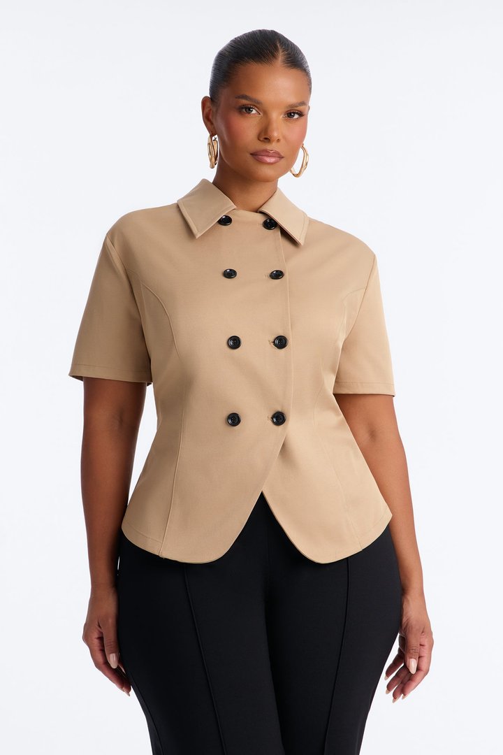 Sweet Talk Me Button Up Shirt - Khaki