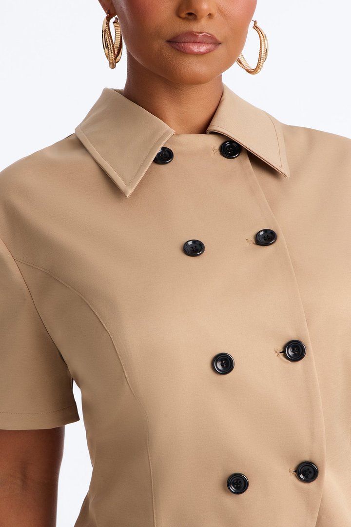 Sweet Talk Me Button Up Shirt - Khaki