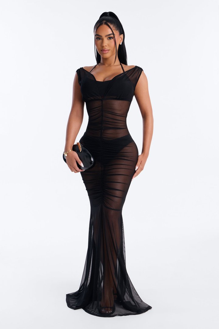 Salem Sheer Mesh Maxi Dress - Black