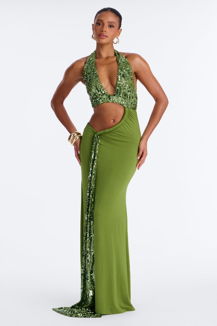 Selene Sequin Maxi Dress - Olive