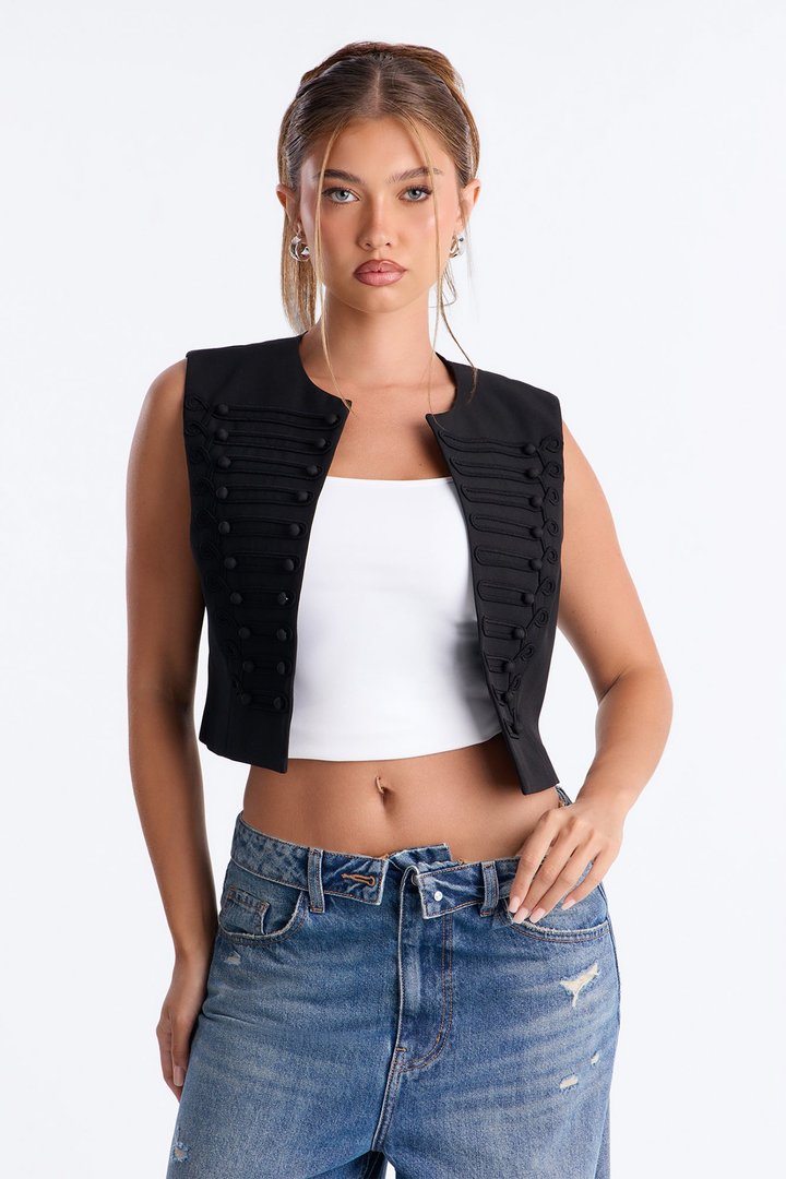 Dark Attraction Militant Cropped Vest - Black
