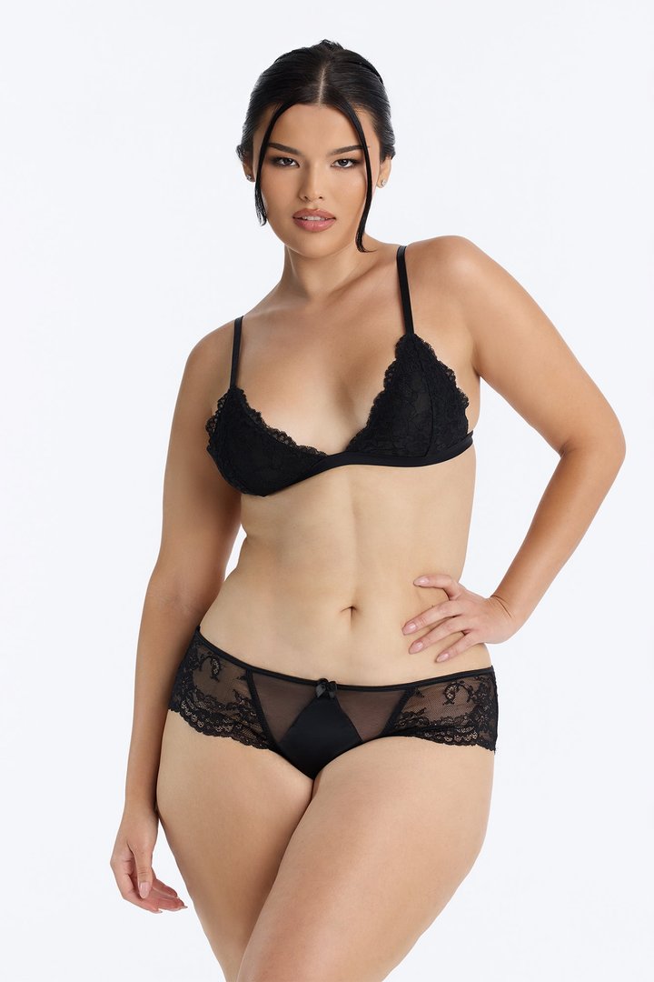 Bonnie Lace Satin Bikini Panty - Black