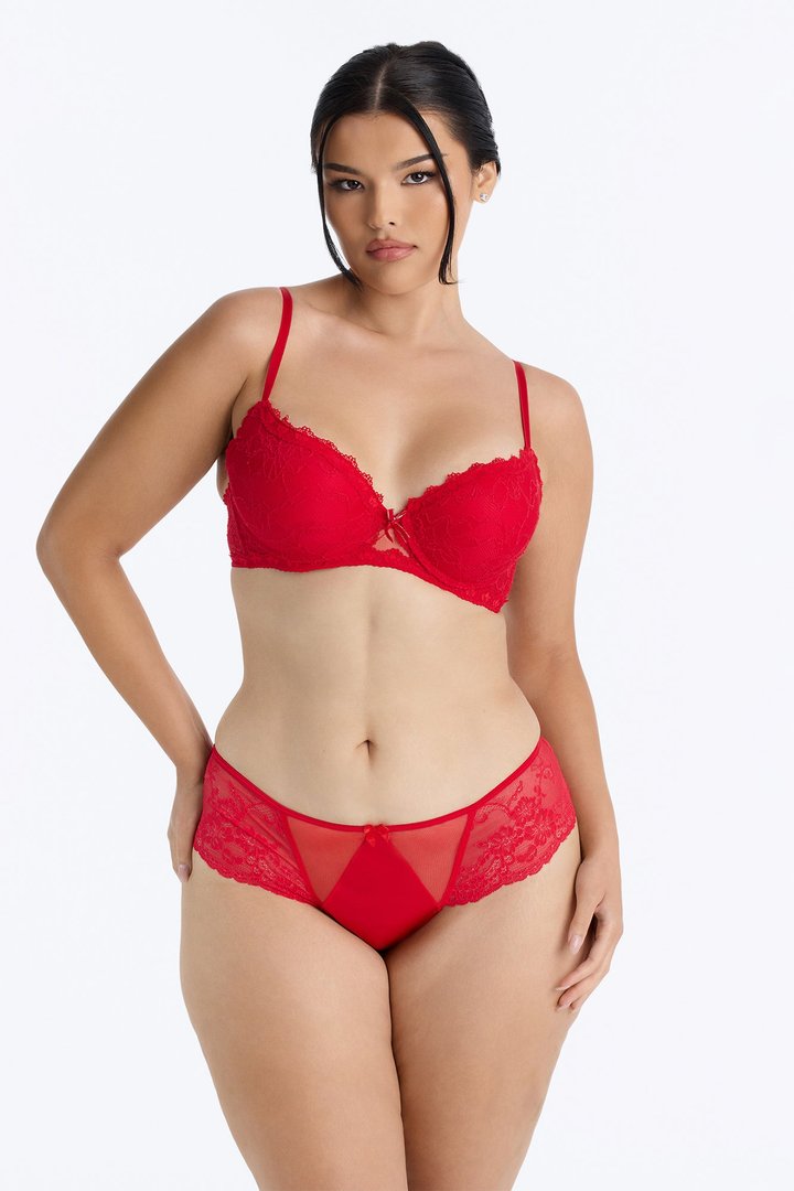 Bonnie Lace Satin Bikini Panty - Red
