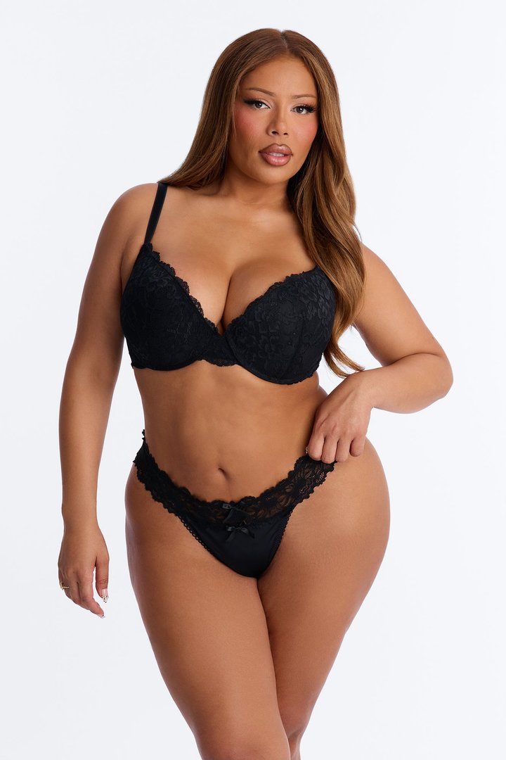 Jamie Lace Trim Thong Panty - Black